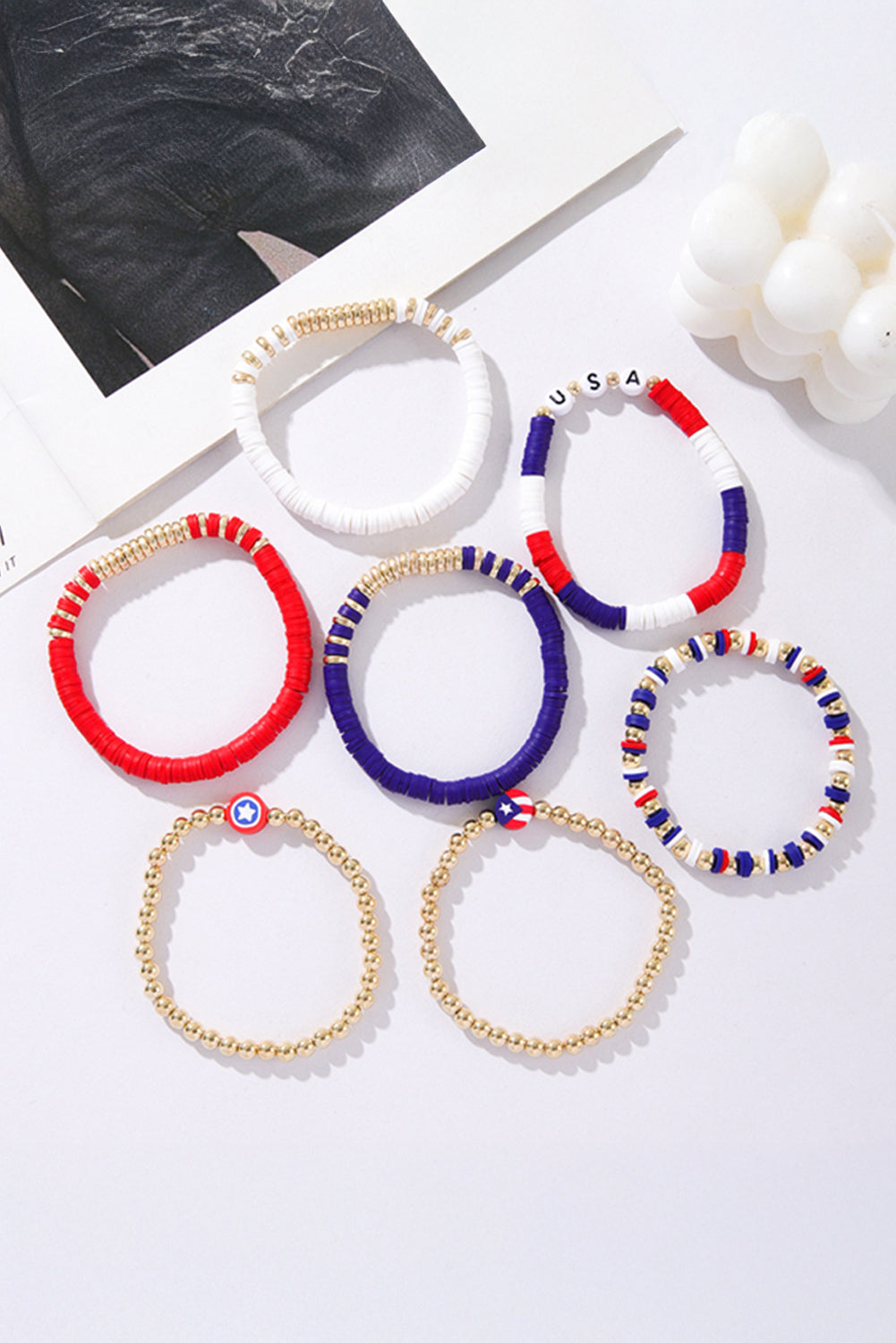 Gold USA Multi Beading Layered Bracelet