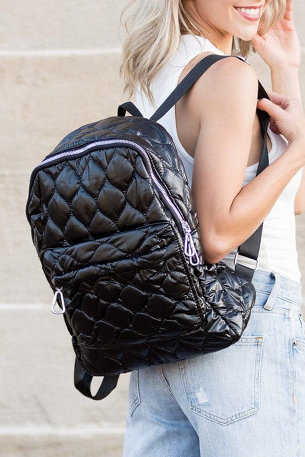 Black Quilted Large Capacity Functional Backpack