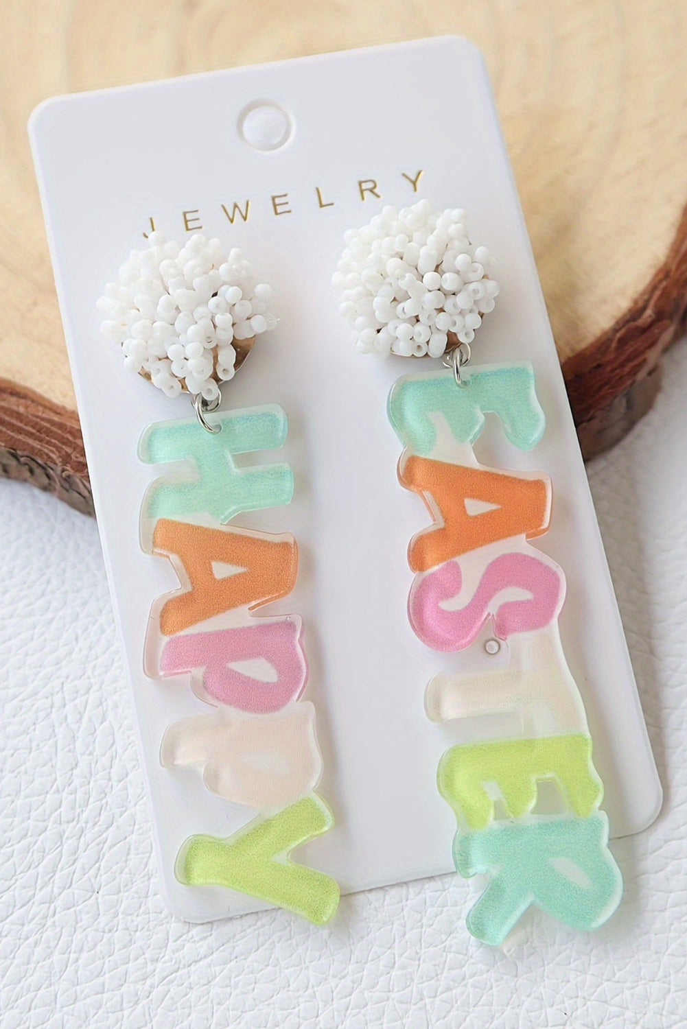 Pink Colorful HAPPY EASTER Drop Earrings