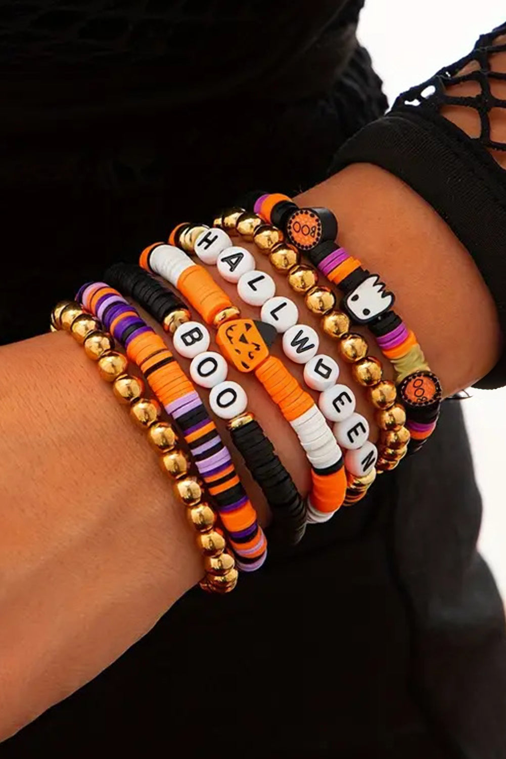 Russet Orange Playful 7pcs Halloween Bracelet Set
