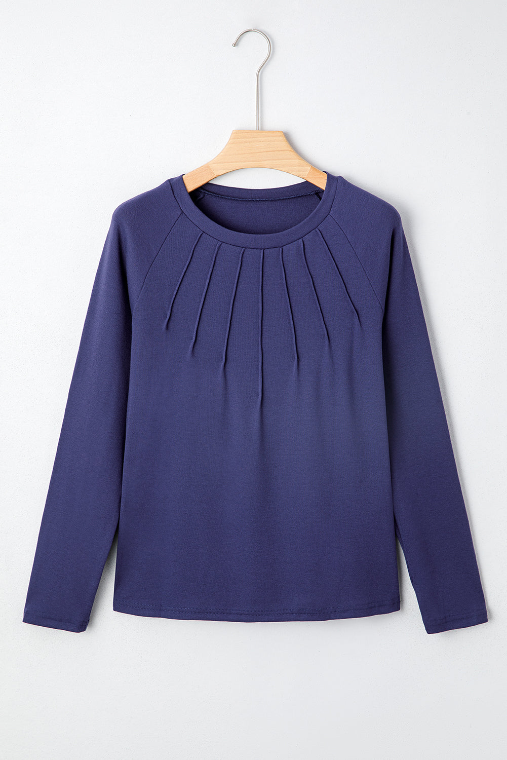 Navy Blue Solid Color Seam Detail Raglan Long Sleeve Top