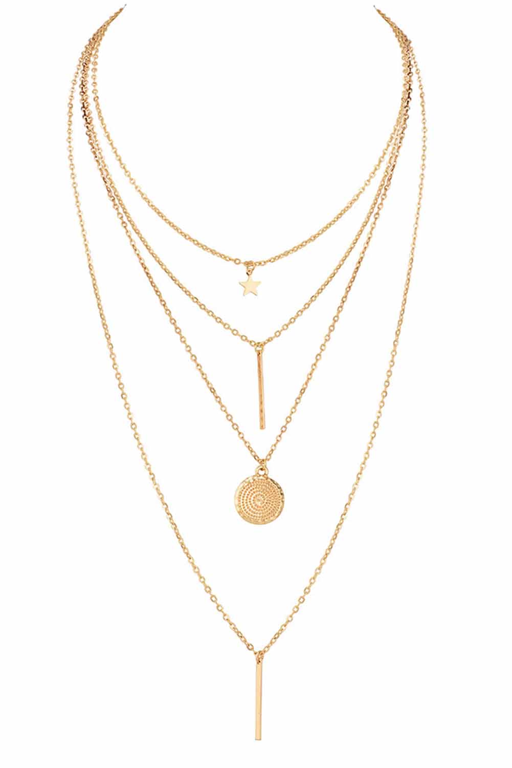 Gold Boho Multi-layered Star Pendant Necklace