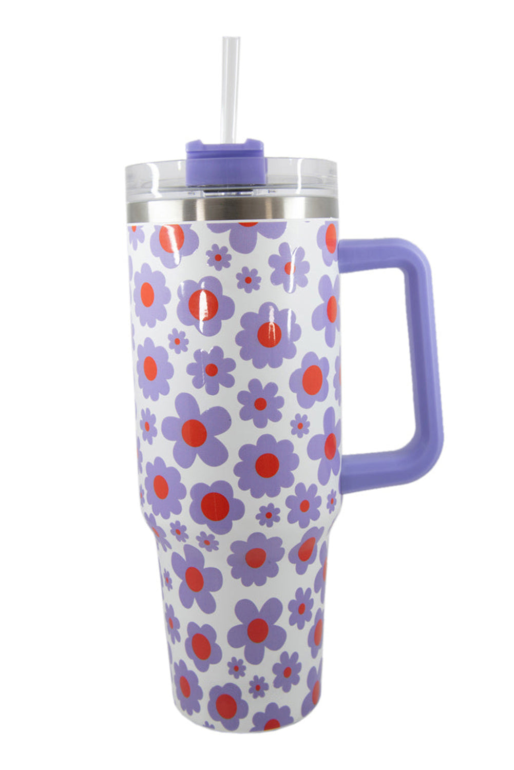 Orchid Petal Flower Print Handle Stainless Steel Portable Cup