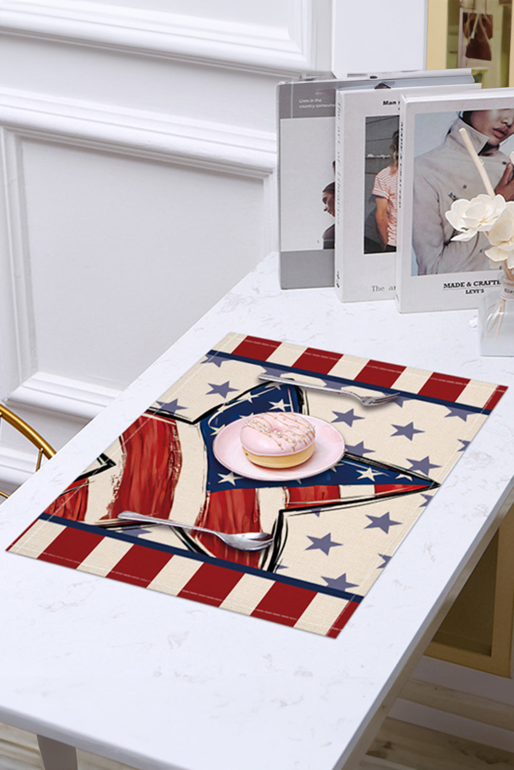 Dark Blue American Flag Inspired Big Star Stitched Placemat