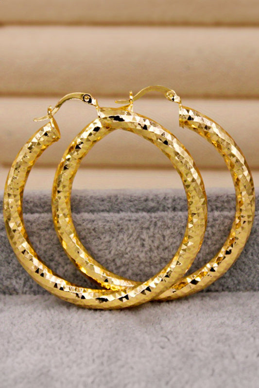 Gold Plated Diamond Cut Large Hoop Earrings