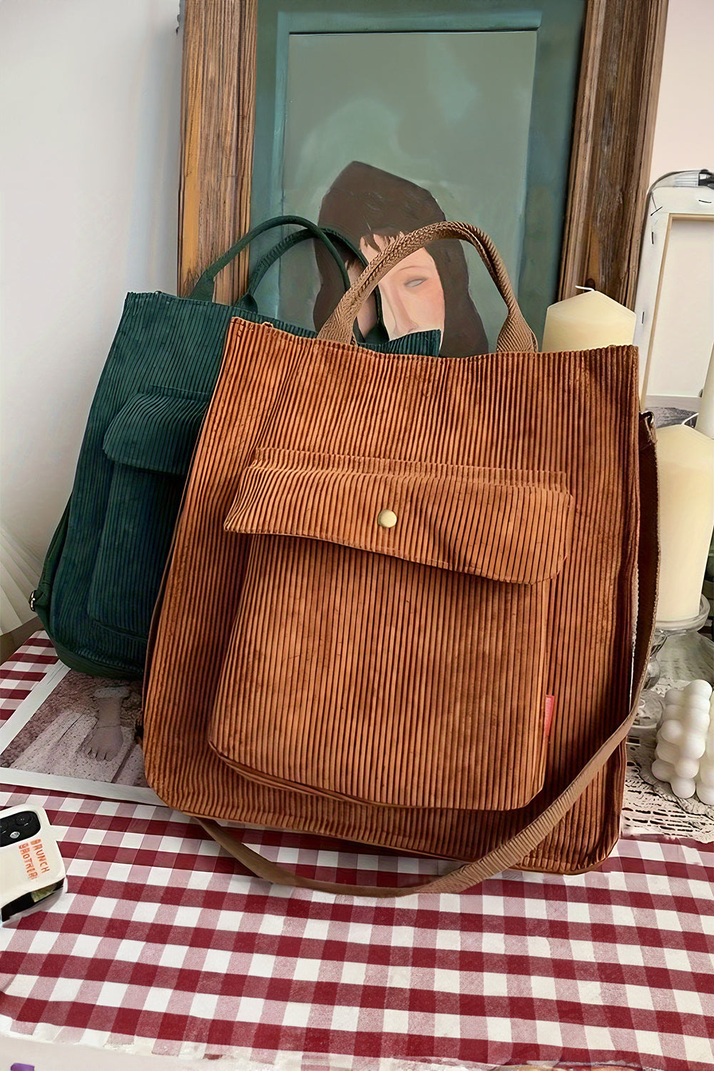 Chestnut Detachable Shoulder Strap Large Corduroy Bag