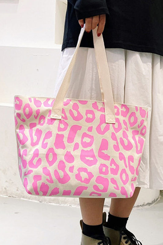 Rose Red Leopard Print Canvas Tote Bag