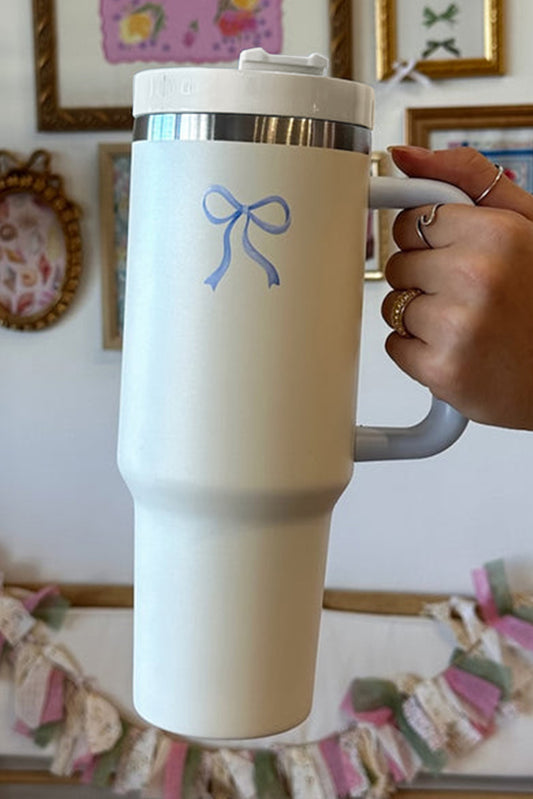 Light Blue Bow Knot Color Block Handle Tumbler 40Z