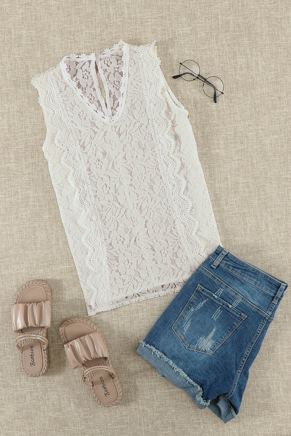 White Lace V Neck Tank Top