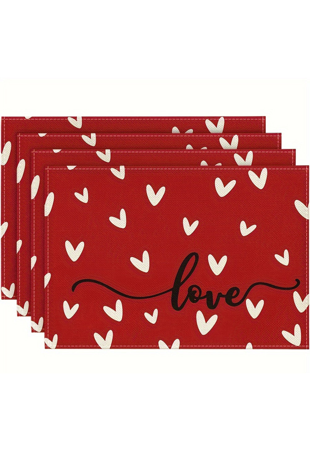 Racing Red Love Heart Print Antifouling Reusable Flax Placemat