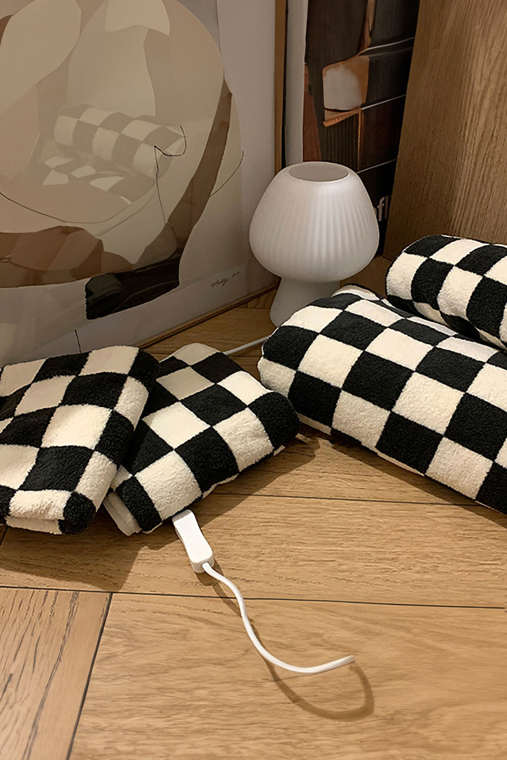 Black Fuzzy Checkerboard Bath Towel Set