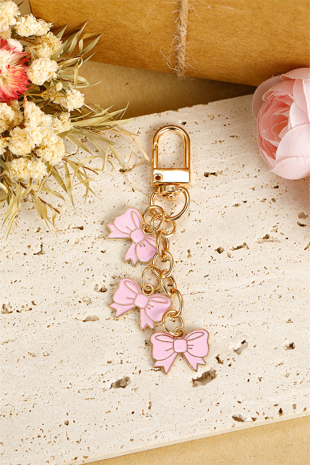 Pink Bow Knot Shape Charms Plated Alloy Keychain