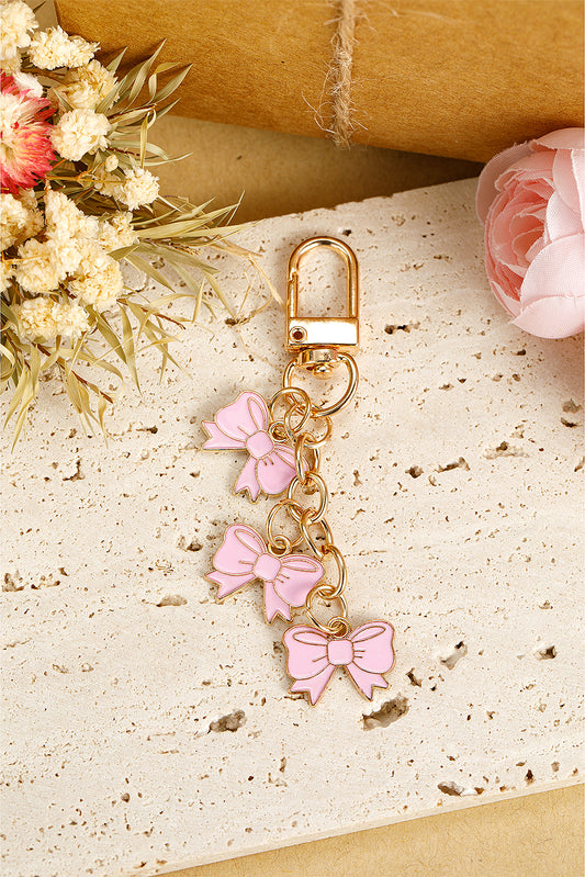 Pink Bow Knot Shape Charms Plated Alloy Keychain