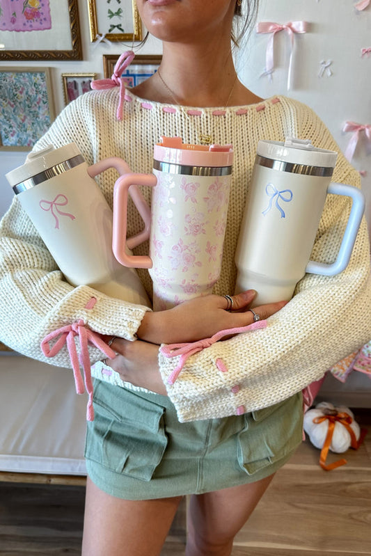 Light Blue Bow Knot Color Block Handle Tumbler 40Z
