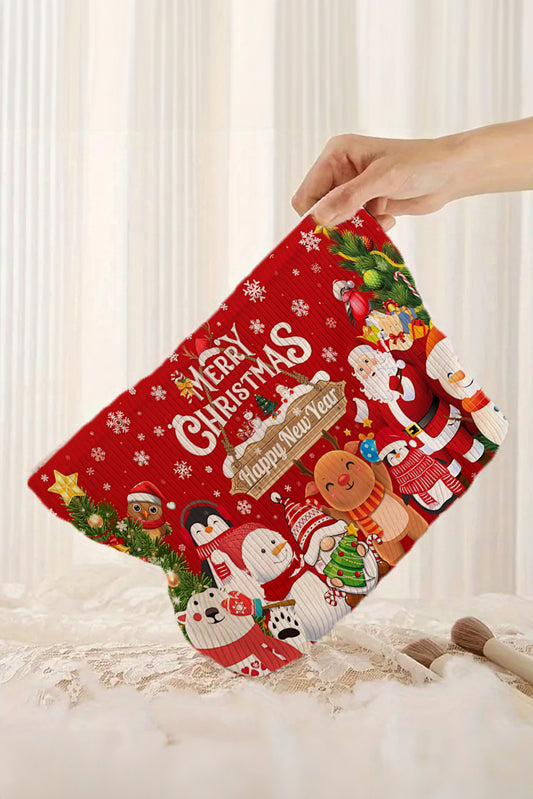 Fiery Red MERRY CHRISTMAS Happy New Year Corduroy Cosmetic Bag