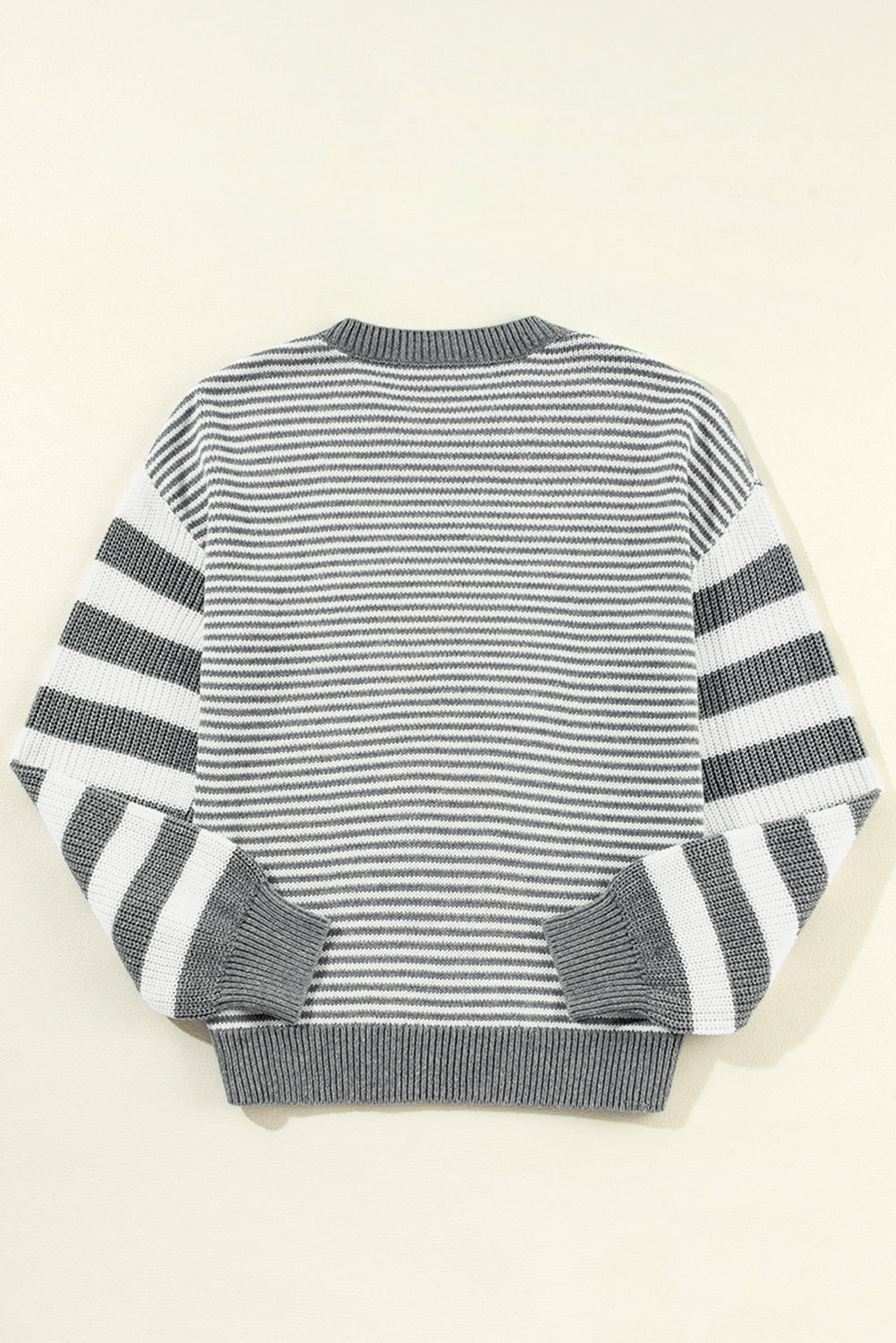 Gray Stripe Geometric Textured Drop Shoulder Sweater