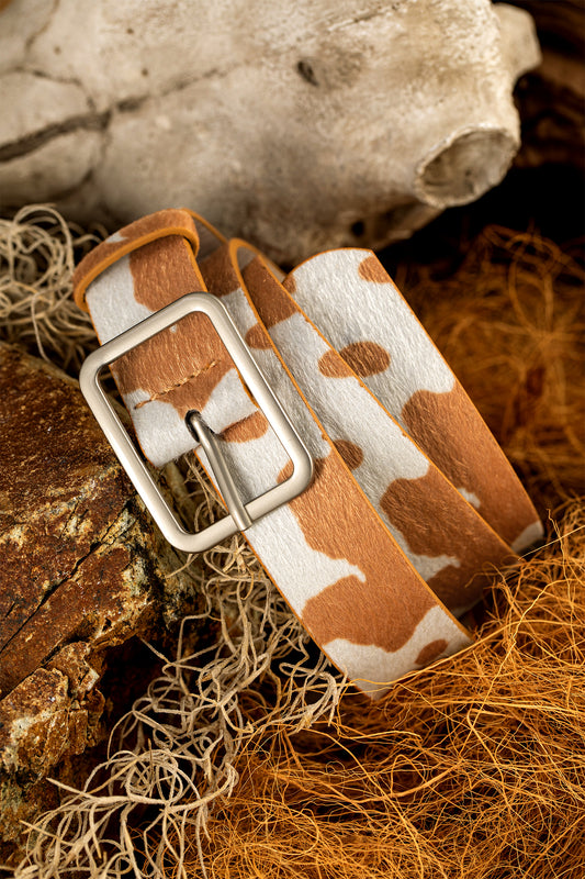 Jurassic Gold Animal Print Calf Hair PU Leather Belt