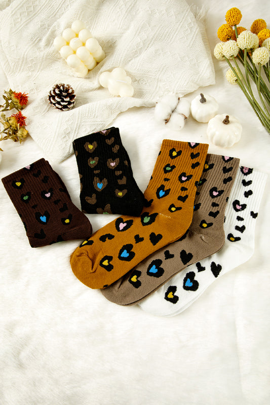 Bristol Black 5 Pairs Ribbed Trim Leopard Print Socks