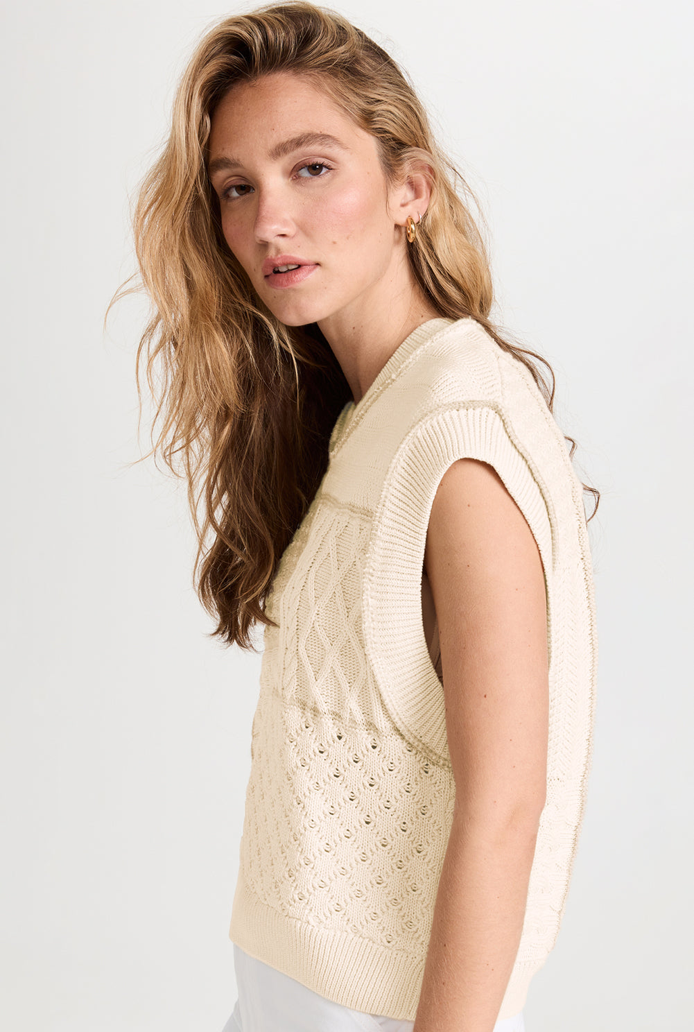 Beige Cable Knit Dolman Armholes Sweater Tank