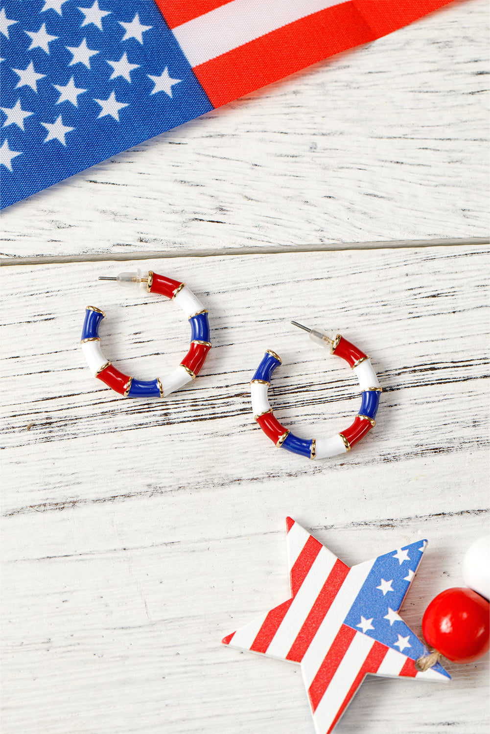 Dark Blue Independence Day Enamel C-shape Stud Earrings