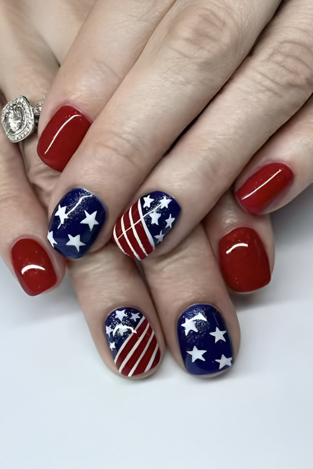 Dark Blue 24pcs American Flag Short Square Nail Stickers