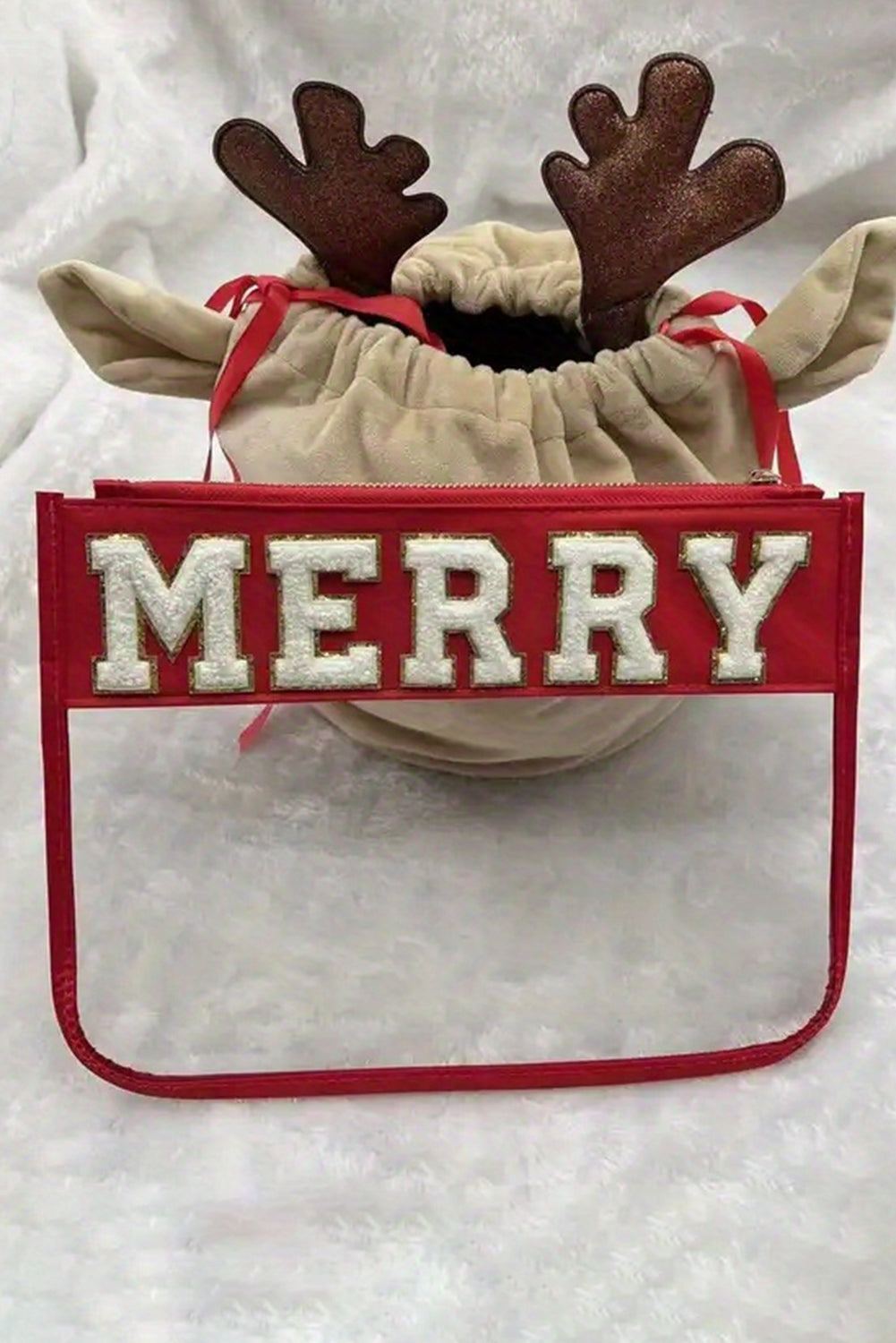 Red MERRY Contrast Trim Clear Makeup Bag