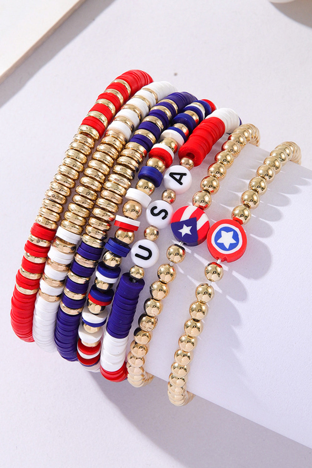 Gold USA Multi Beading Layered Bracelet