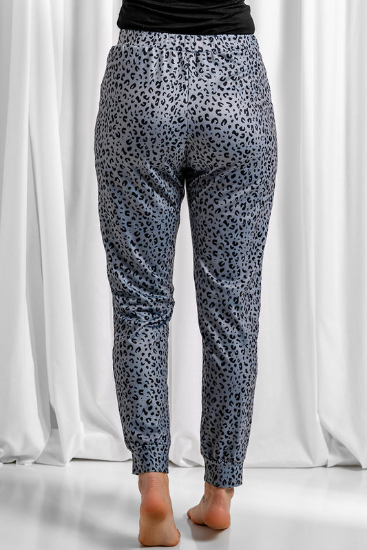 Gray Leopard Elastic Waist Casual Joggers