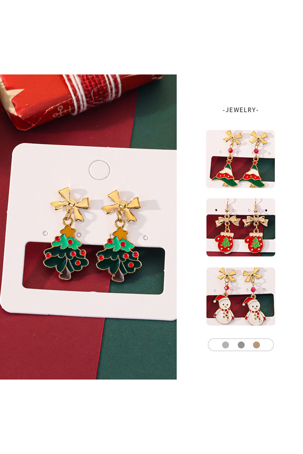 Gold Plated Bow Christmas Gloves Hook Dangle Earrings