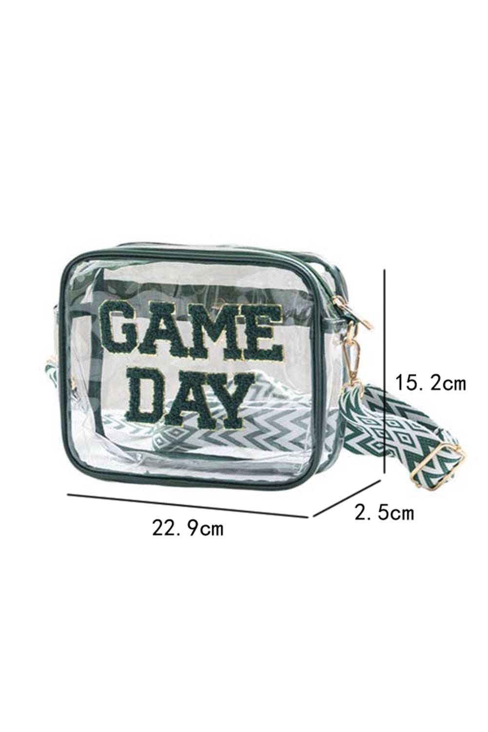 Blackish Green GAME DAY Chenille Embroidered Clear PVC Shoulder Bag