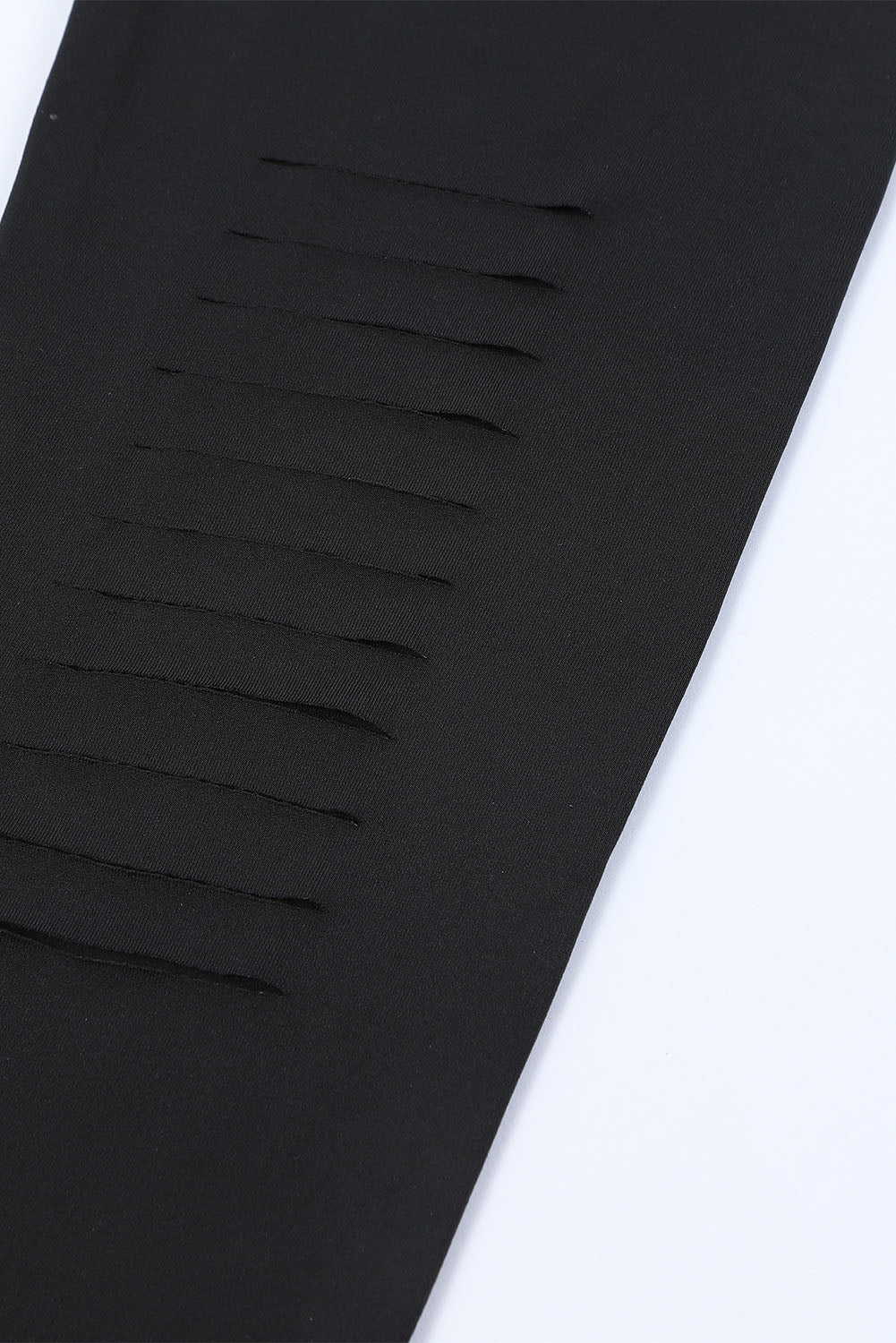 Black Solid Color High Waist Ripped Leggings