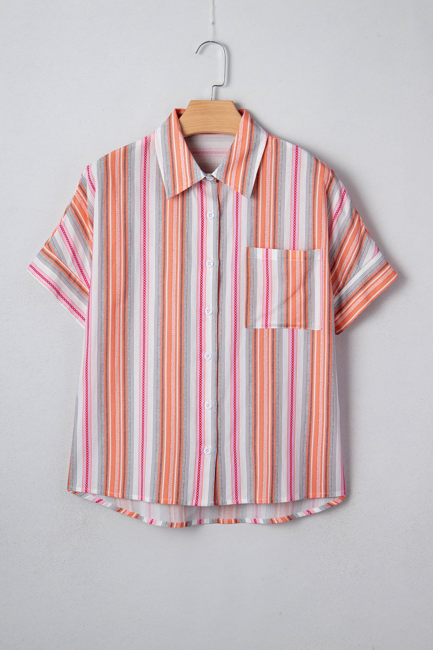 Pink Stripe Button up Short Sleeve Shirt