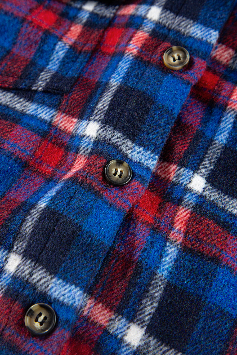 Navy Blue Plaid Flap Pocket Button Up Shacket