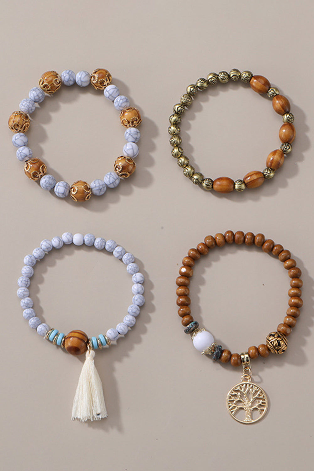 Thai Curry Boho Tassel Beaded Multi Layer Bracelet Set