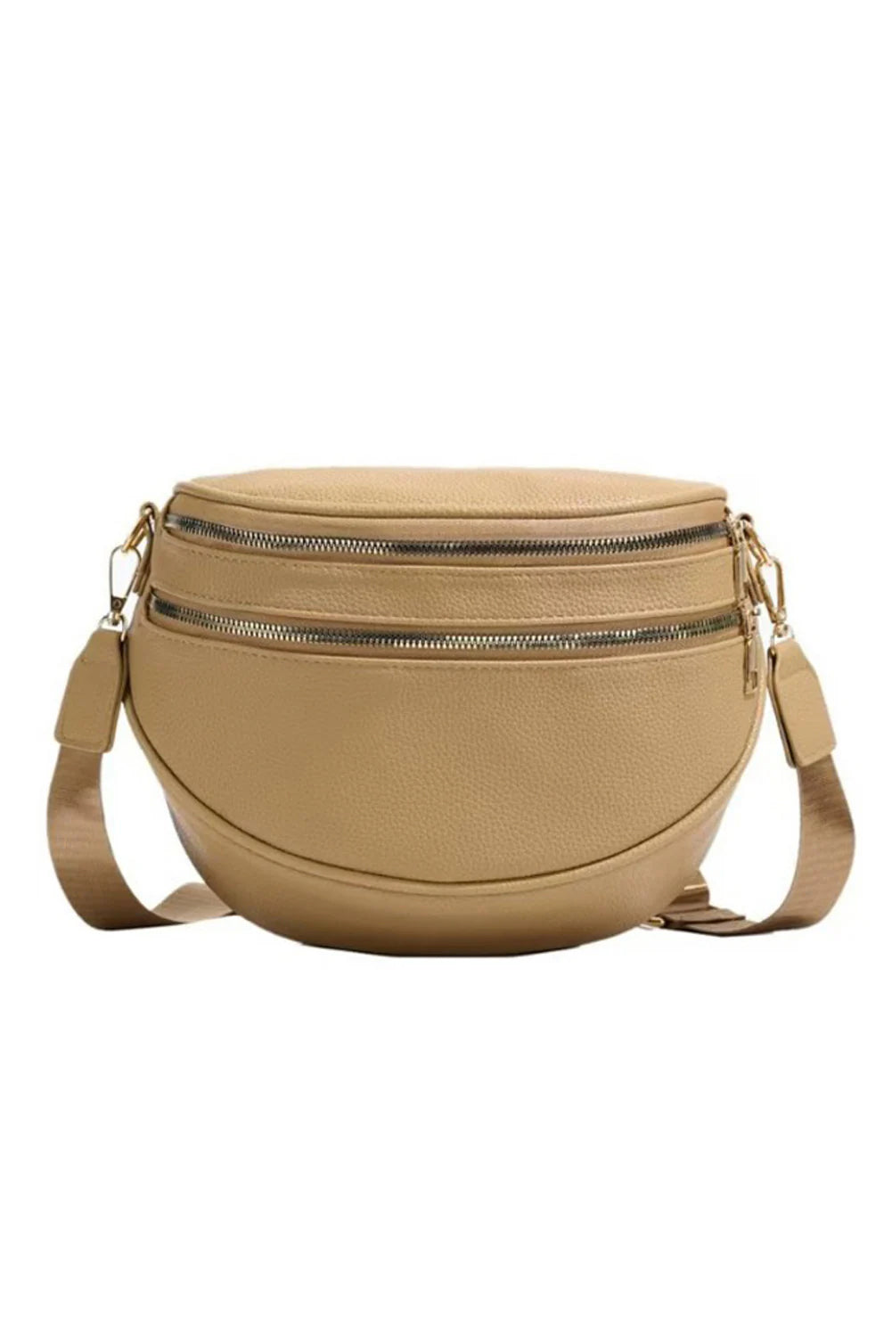 Parchment Double Zip Faux Leather Crossbody Bag