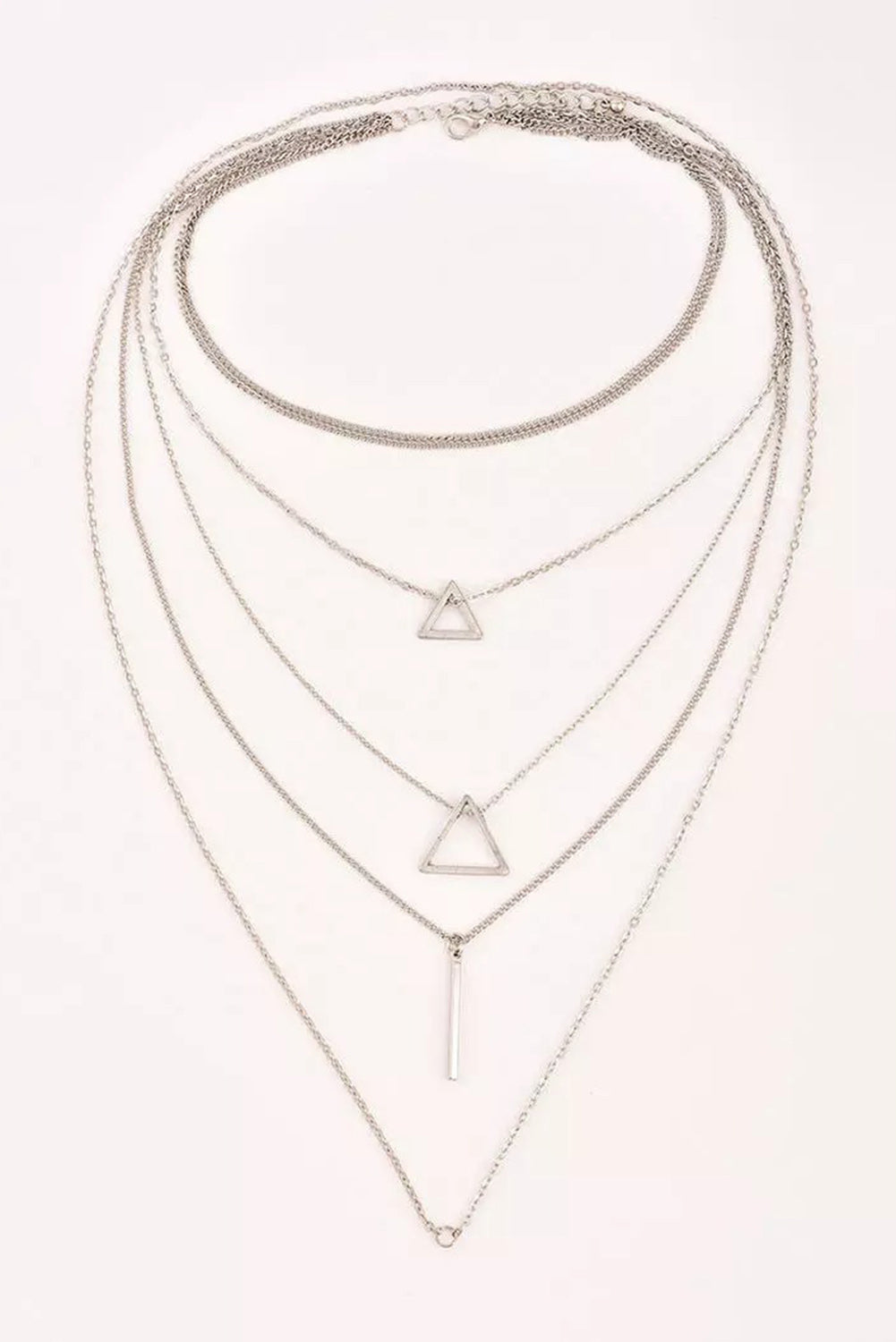 Silver Boho Triangle Bar Pendant Multilayer Necklace