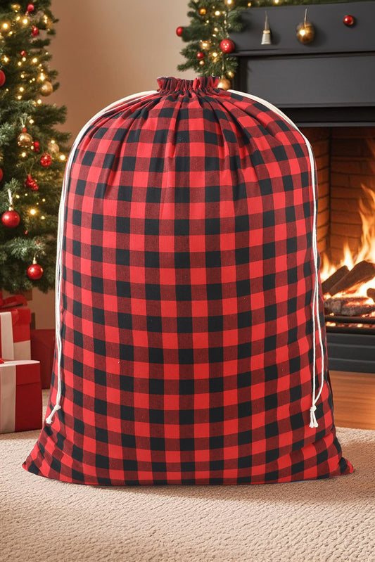 Fiery Red Retro Plaid Reusable Christmas Gift Bag