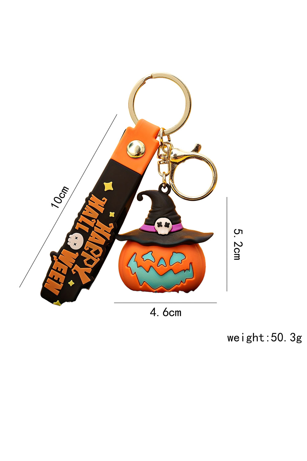 Orange HAPPY HALLOWEEN Evil Pumpkin Rubber Keychain
