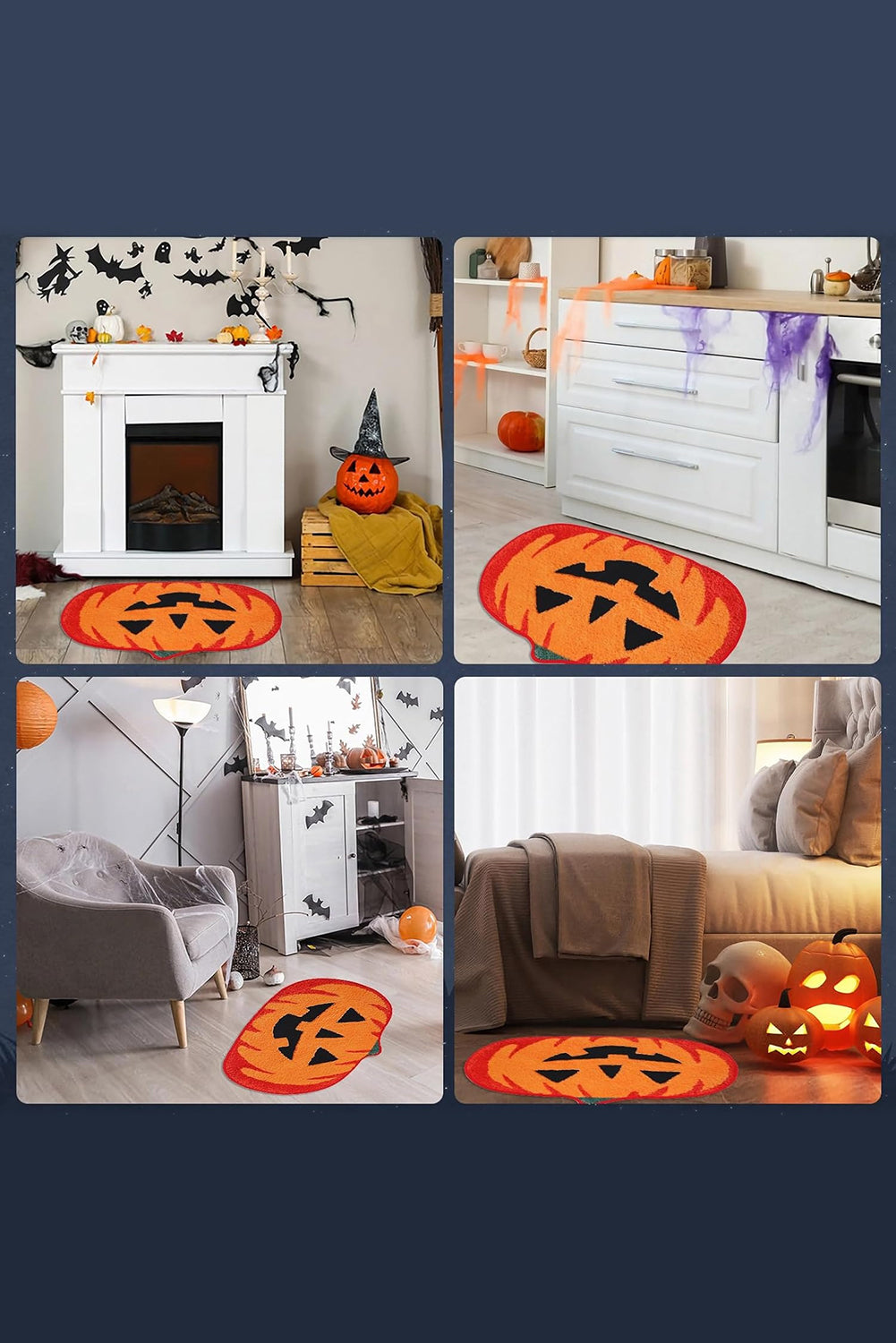 Orange Halloween Pumpkin Absorbent Entryway Bath Rug