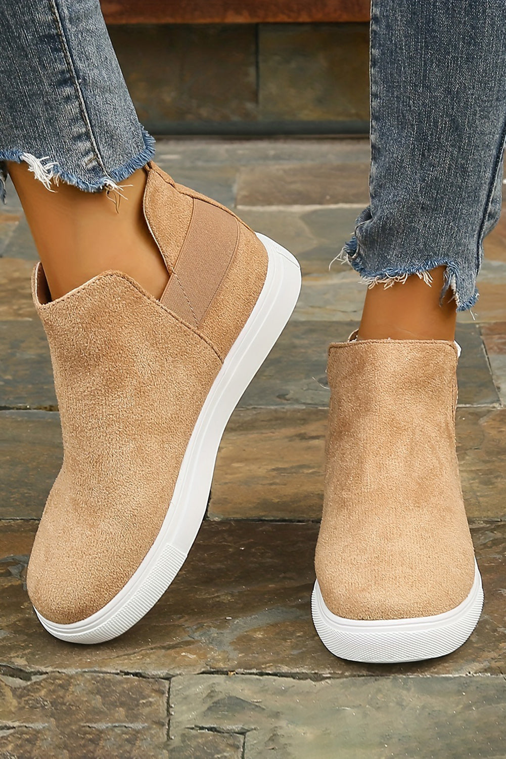 Camel Suede Slip-on Casual Boots