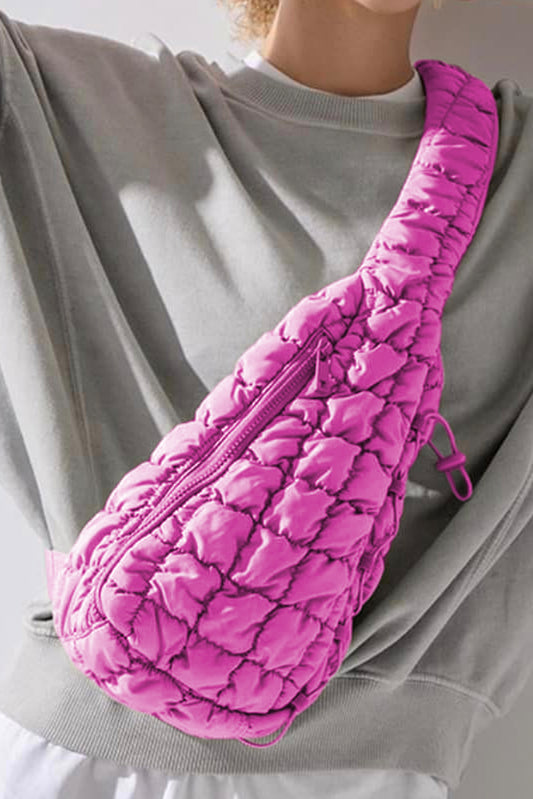Bright Pink Marshmallow Quilted Drawstring Decor Sling Bag