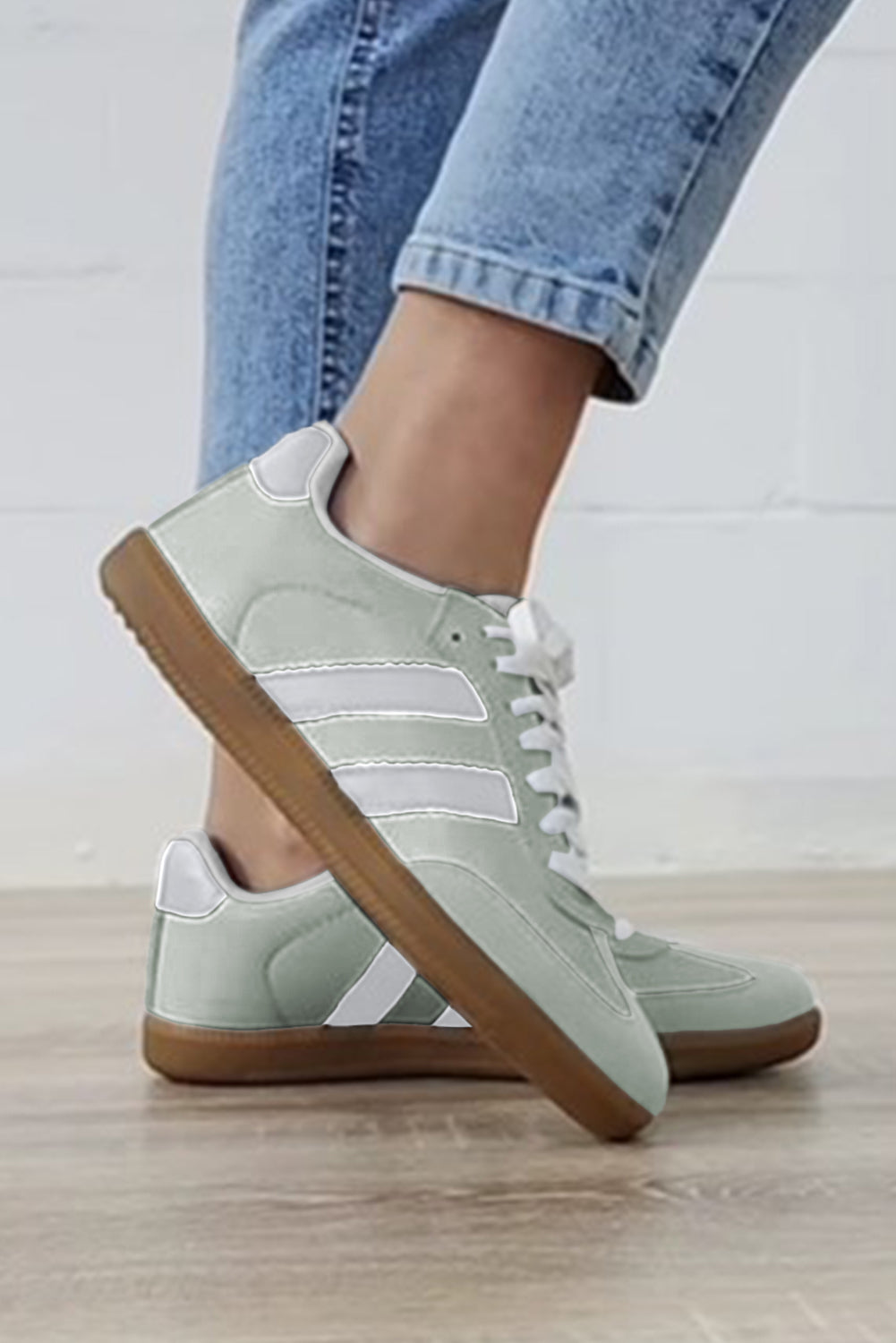 Beau Blue Striped Lace-up Flat Sneakers