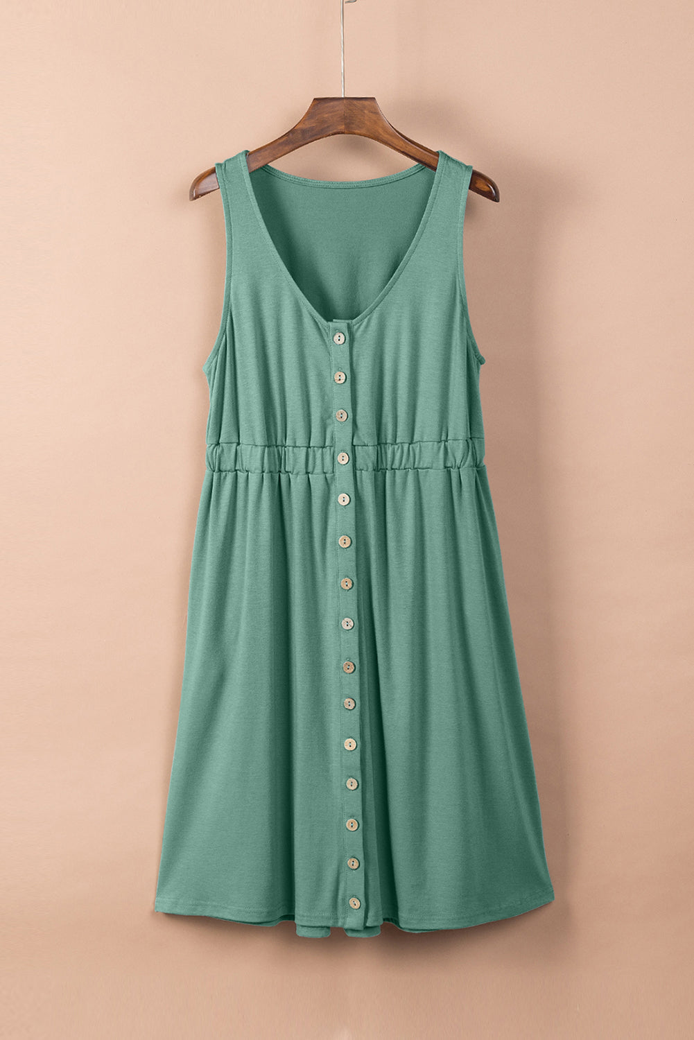 Green Buttons Sleeveless High Waist Mini Dress