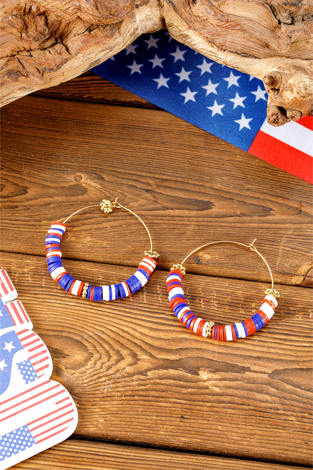 Dark Blue American Flag Inspired Beaded Large Hoop Earrings