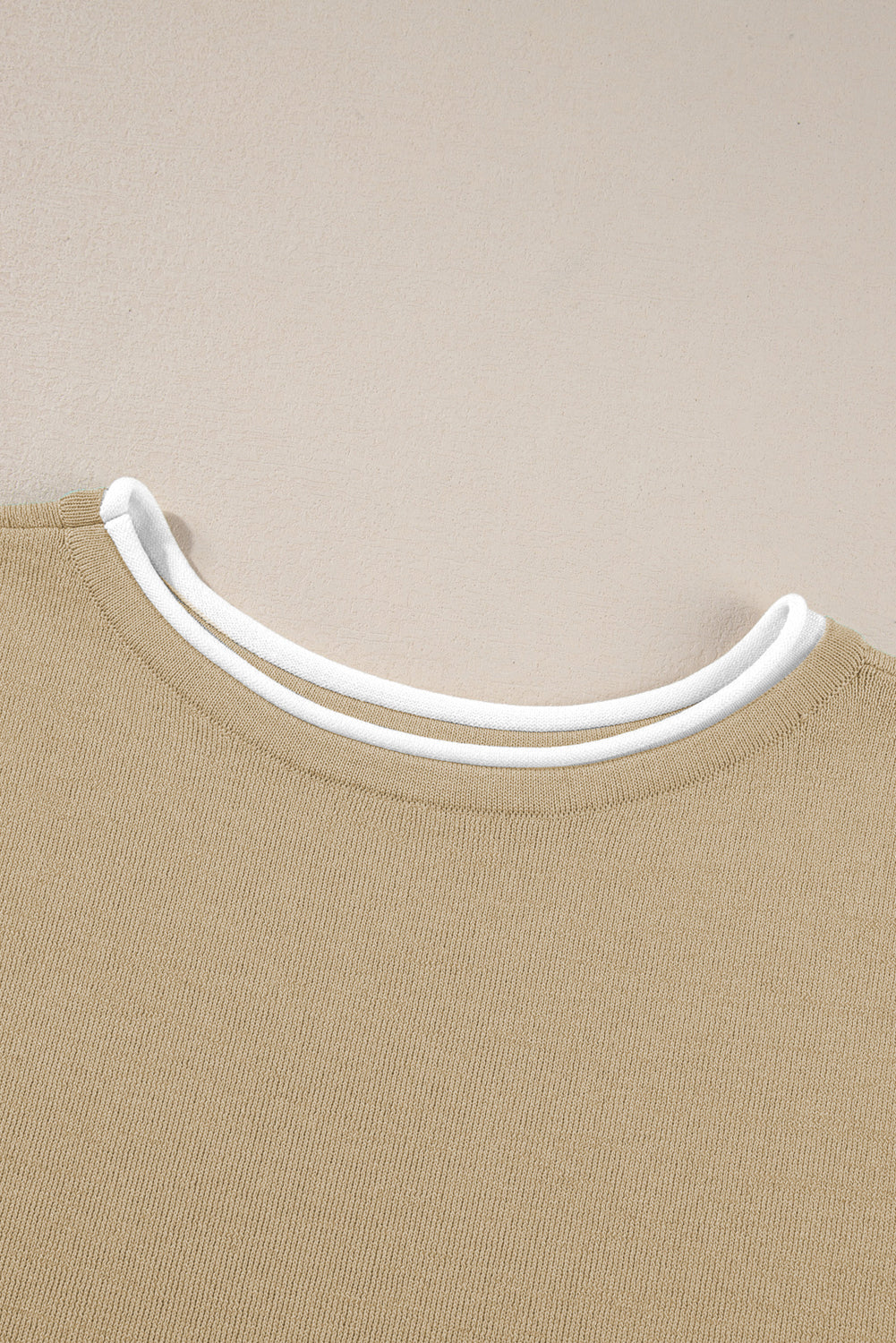 Camel Contrast Trim Half Sleeve Top Drawstring Pants Loose 2pcs Sweater Suit