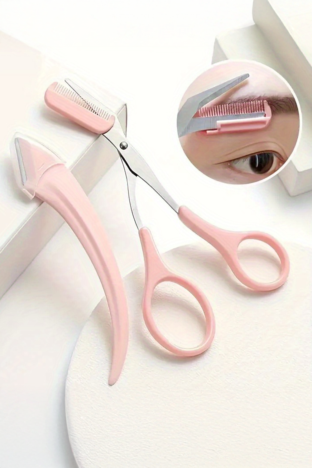 Light Pink 2pcs Eyebrow Trimming Tool Set