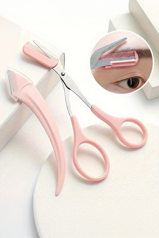 Light Pink 2pcs Eyebrow Trimming Tool Set