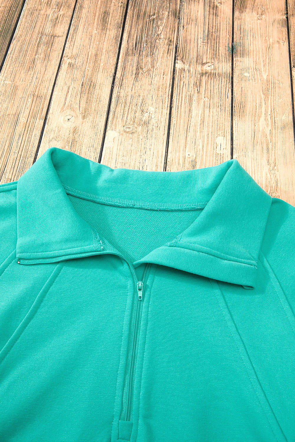 Aruba Blue Quarter Zip Stand Neck Kangaroo Pocket Sweatshirt