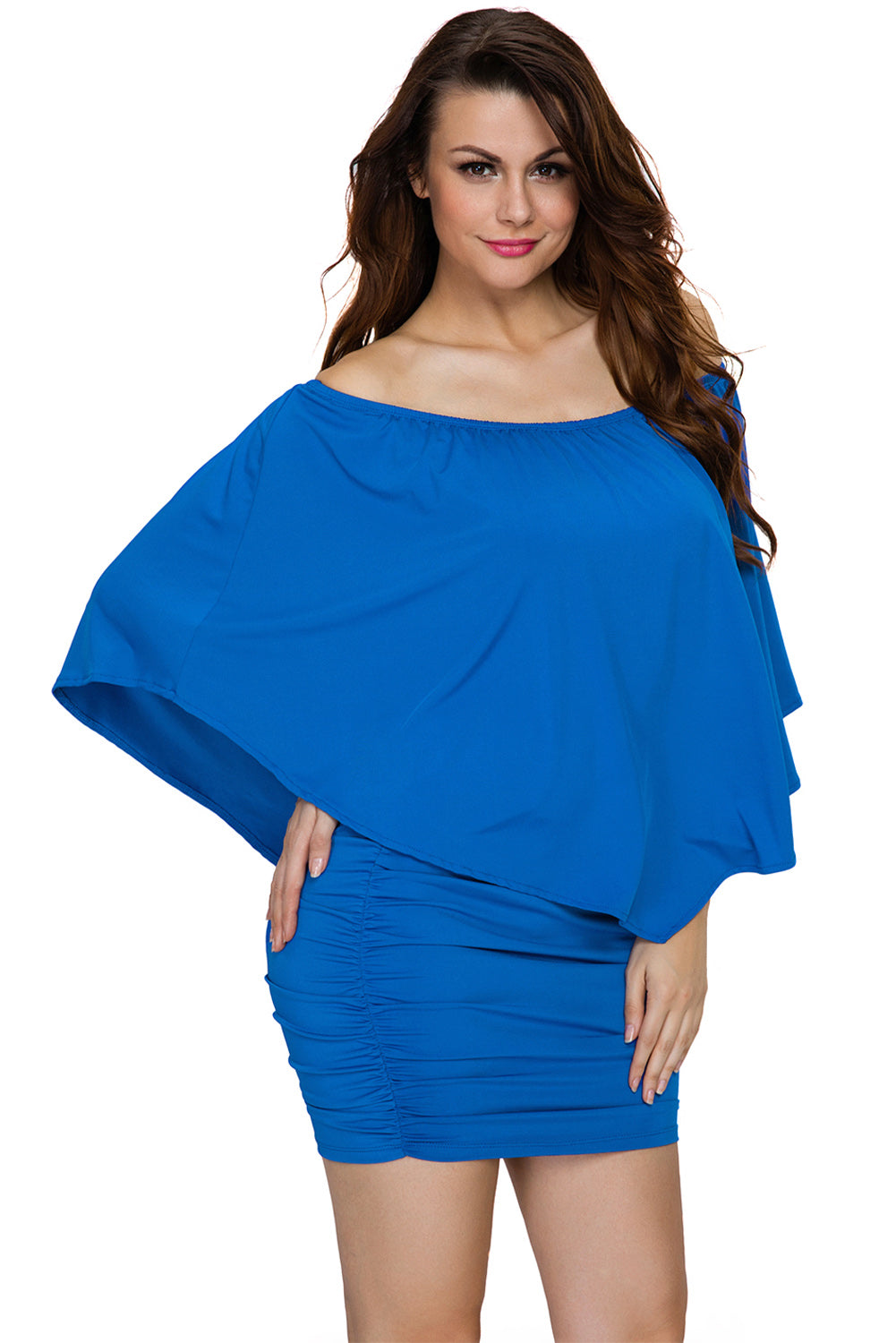 Multiple Dressing Layered Blue Mini Poncho Dress