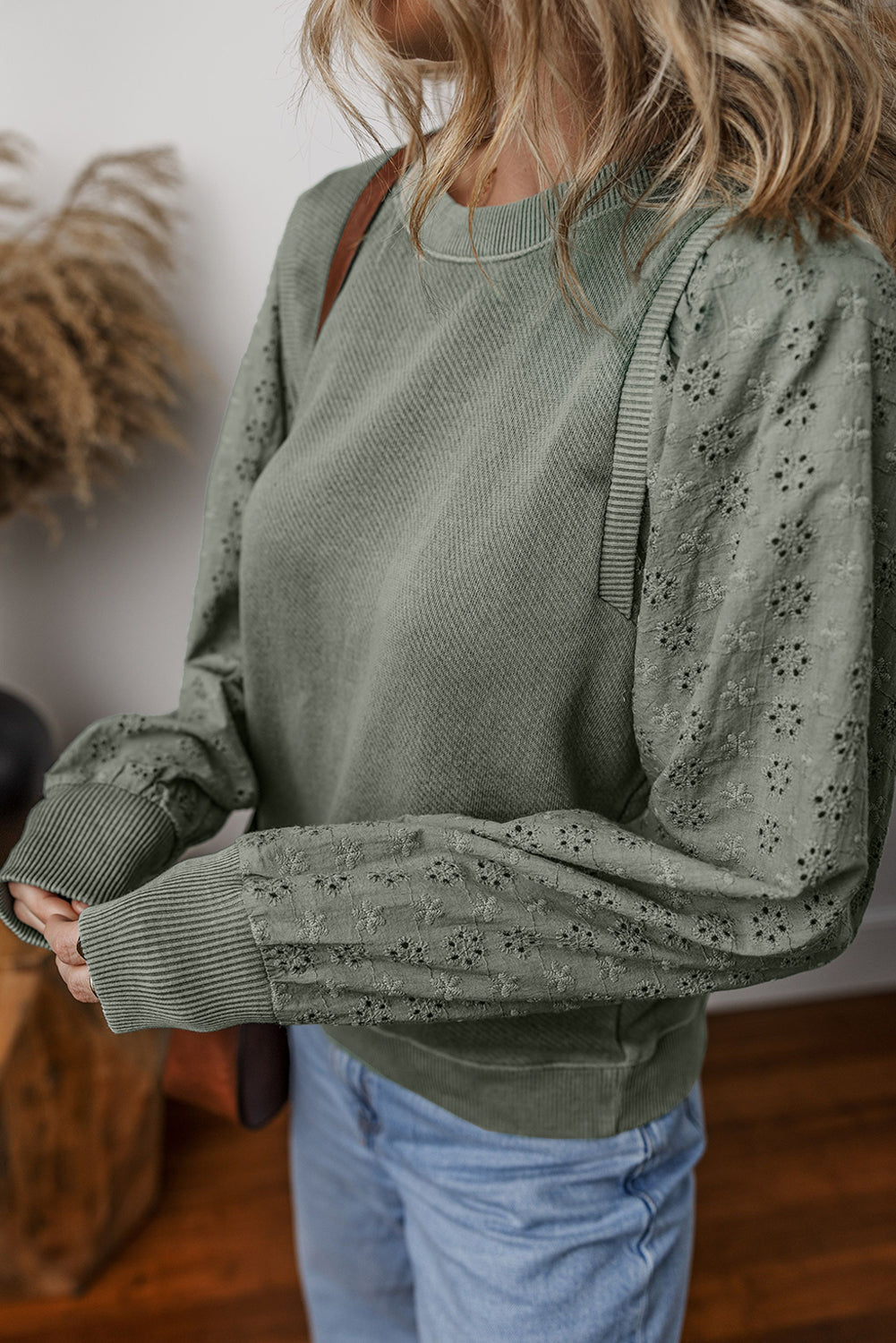 Casual Textured Patchwork Round Neck Sweatshirt